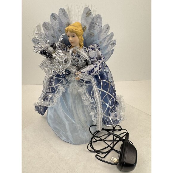 Fiber Optic Light-Up Angel Tree Topper Porcelain Blue Color-changing Christmas - Picture 8 of 16